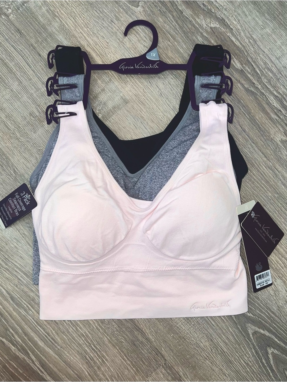 Gloria Vanderbilt Full Coverage Seamless Wirefree Bra 3 pack size 1X